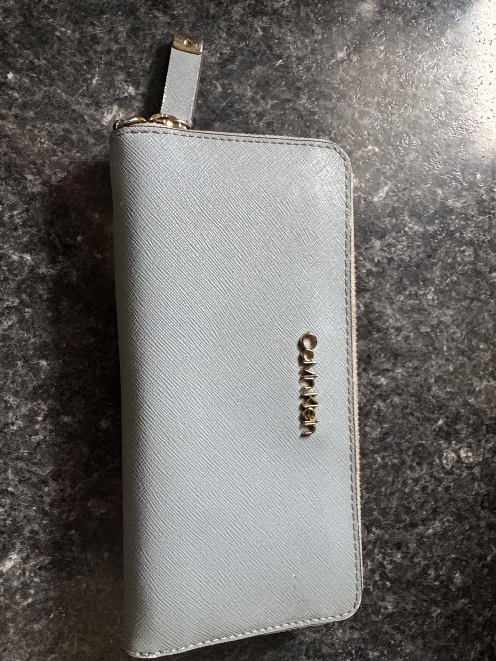 Calvin Klein Pale Blue Zip-Around Wallet with Gold Logo